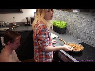 young woman trying to get pregnant in the kitchen